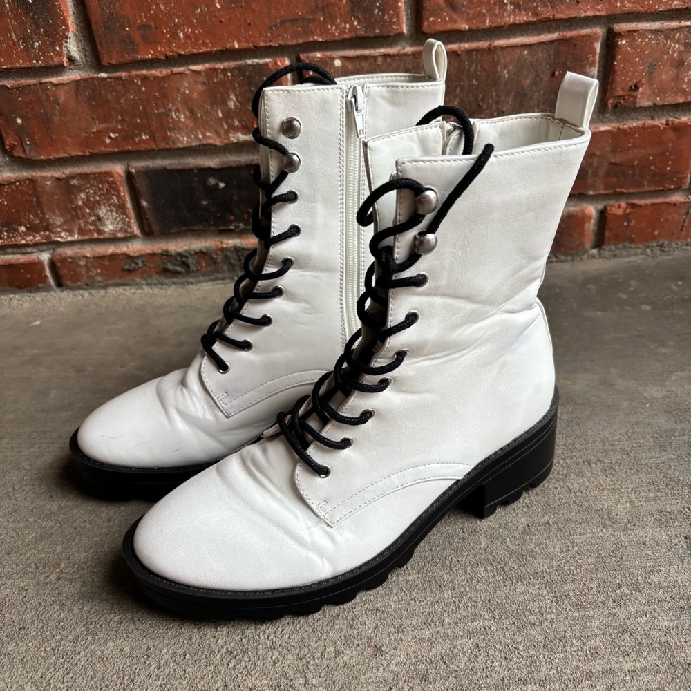 Forever 21 White Combat Boots with Black Laces